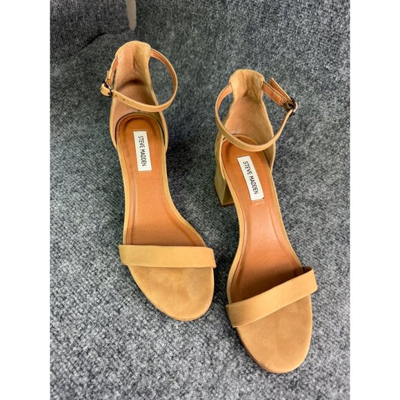 Steve Madden Shoes Women's 9M Tan Block Heels w/Ankle Strap Open Toe - Picture 3 of 14